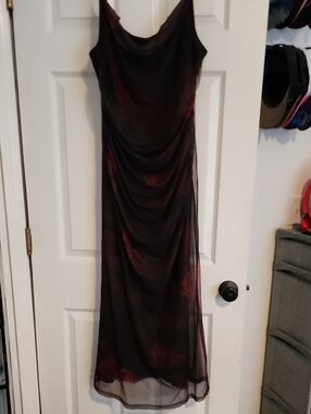 Cider Black Maxi Dress with Burgundy Floral Accents